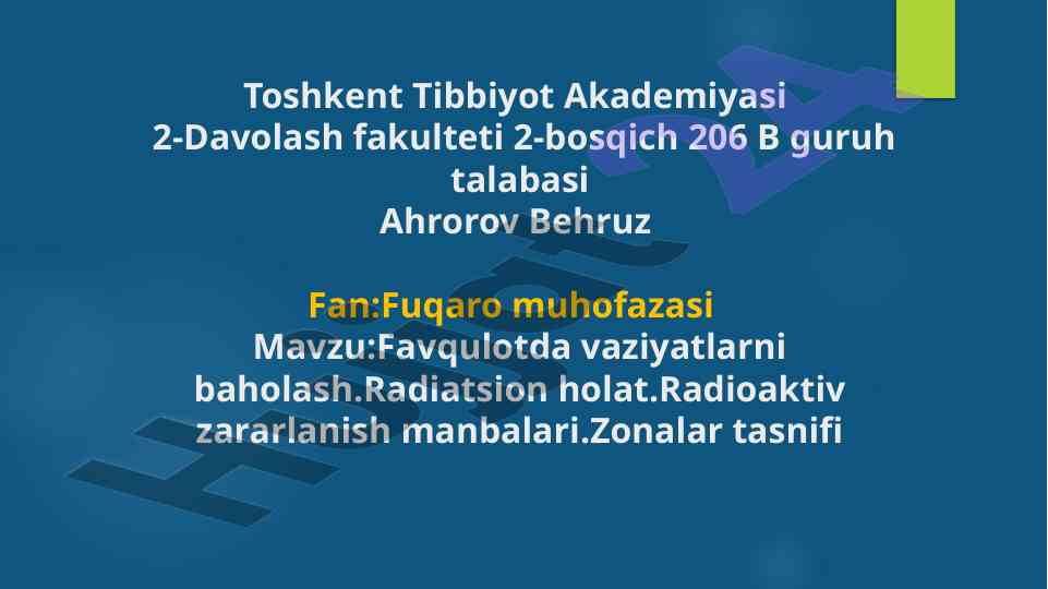 Radiatsion sharoitni baholash mavzusi