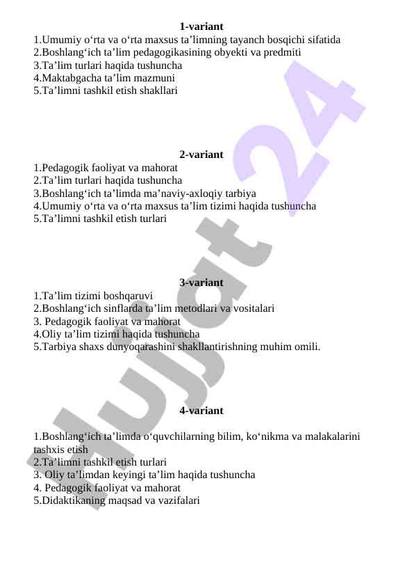 Boshlang‘ich ta’limda o‘quvchilarning bilimlari