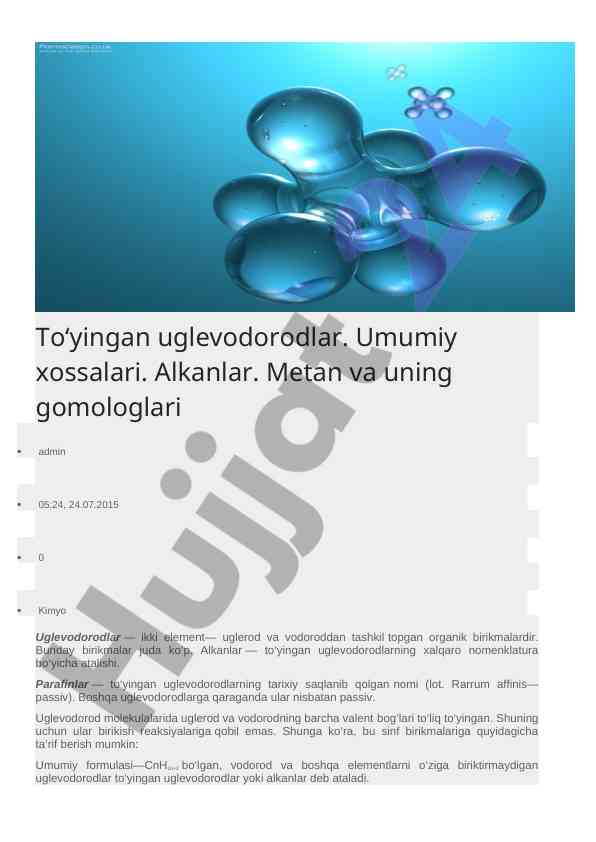 To'yingan uglevodorodlar va alkanlar xossalari
