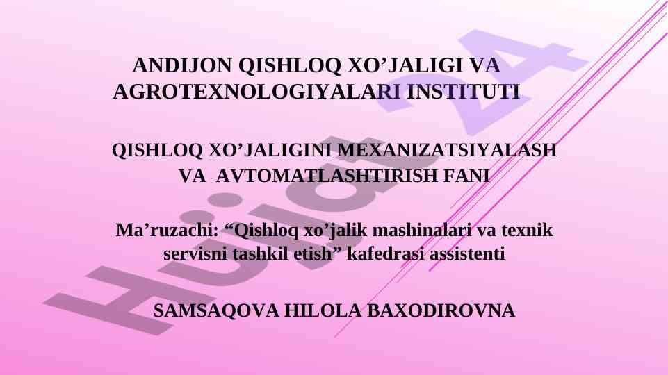 Qishloq xo'jaligida jarayonlarni avtomatlashtirish