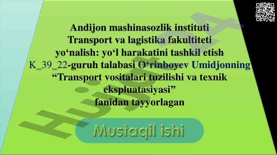 Transport vositalari nosozliklari va alomatlari