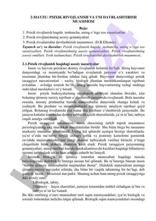 Psixik rivojlanish va uni davrlashtirish muammosi