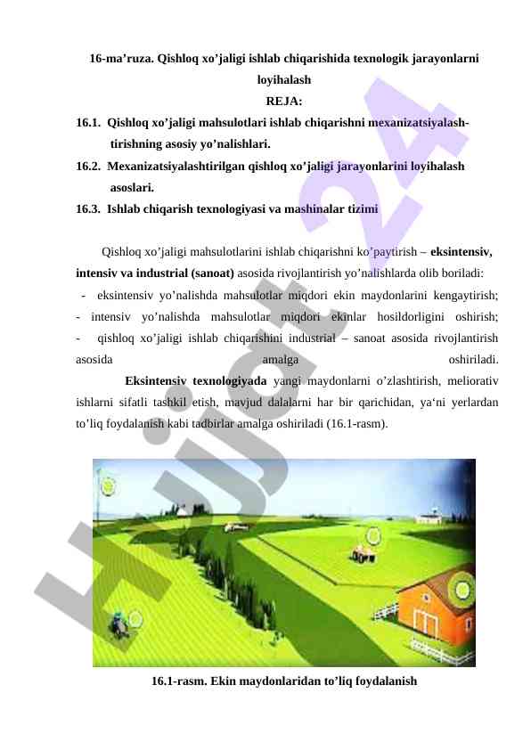 Qishloq xo’jaligi ishlab chiqarishida texnologik jarayonlar