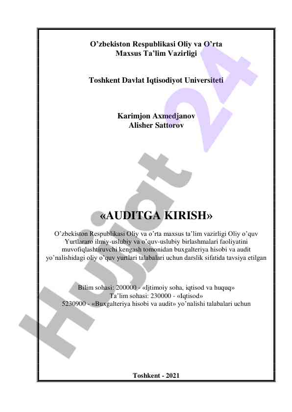 Auditga kirish darsligi talabalar uchun