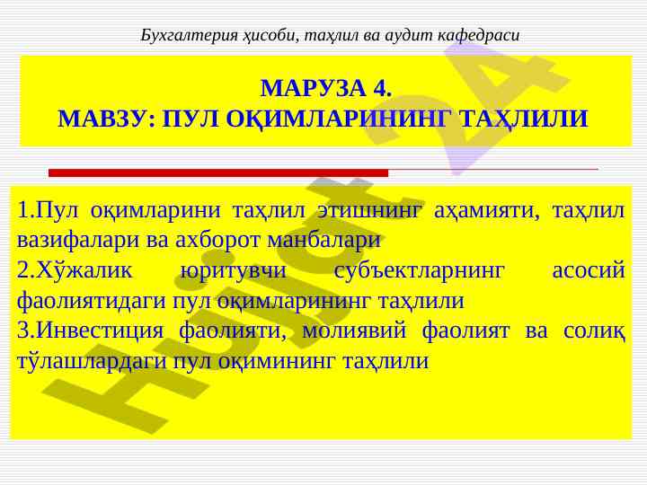 Pul oqimlarining tahlili mavzusida maruza