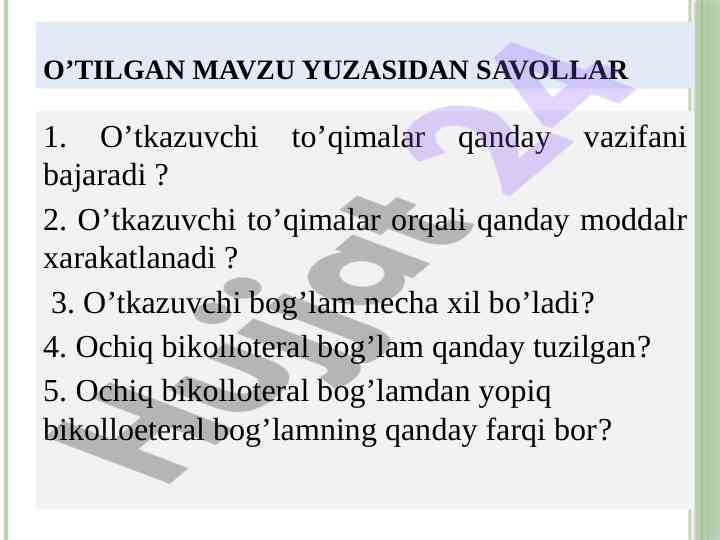 O’tkazuvchi to’qimalar va ildizlarning xususiyatlari