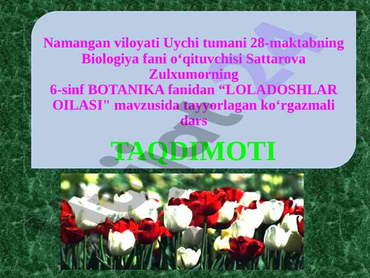Loladoshlar oilasi mavzusida taqdimot