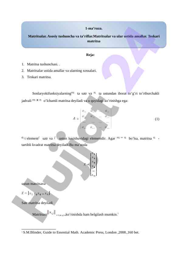 Matritsalar bilan ishlash bo‘yicha o‘quv qo‘llanma