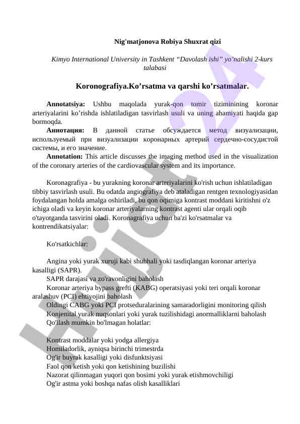 Koronografiya usullari va ahmiyati