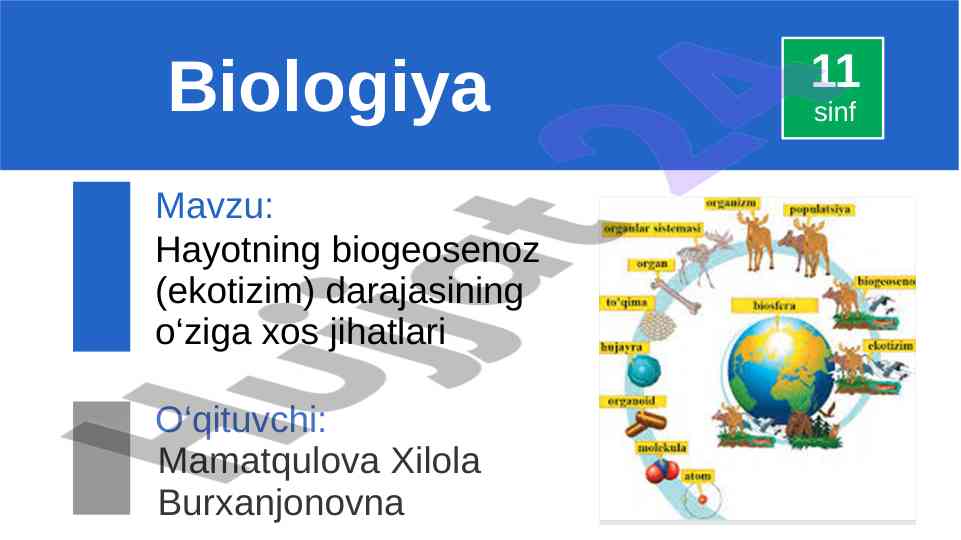 Hayotning biogeosenoz darajasining o‘ziga xos jihatlari