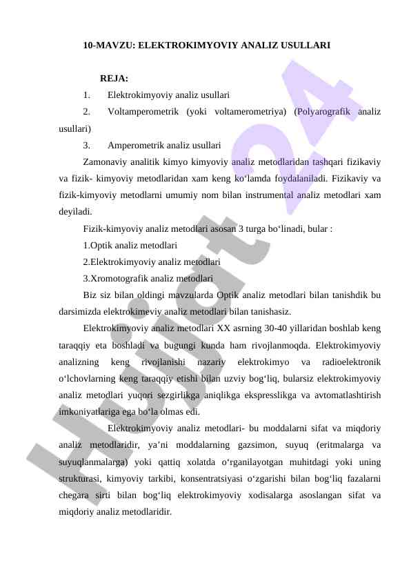 Elektrokimyoviy analiz usullari va ularning rivojlanishi