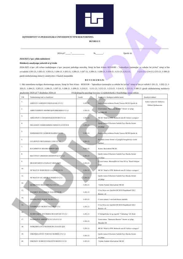 Malakaviy amaliyotga yuborish to‘g‘risida qaror