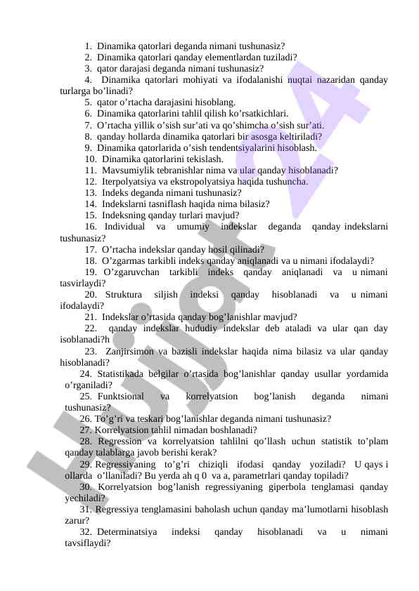 Dinamika qatorlari va indekslar tahlili