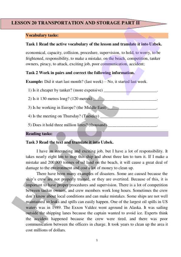 Vocabulary tasks for english language learning
