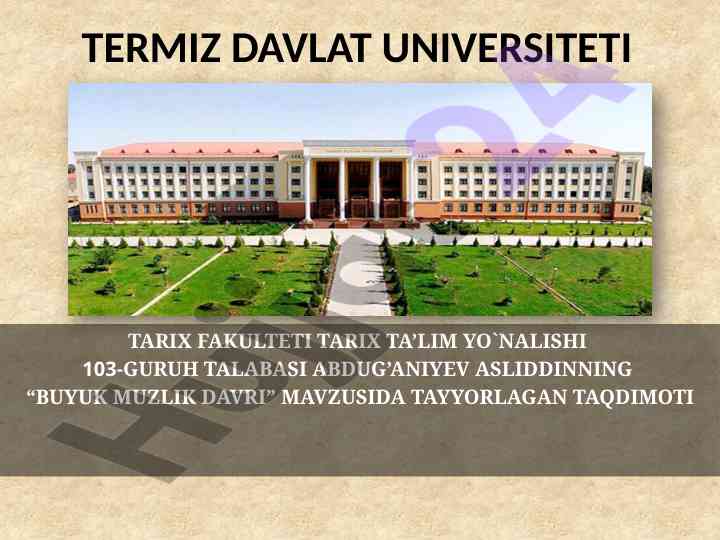 Buyuk muzlik davri taqdimoti haqida ma'lumot
