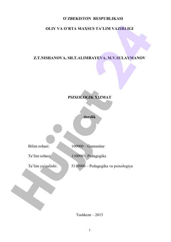 Psixologik xizmat darsligi ta'lim tizimida