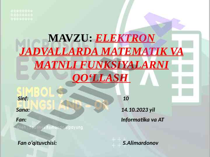 Elektron jadval matematik va matnli funktsiyalari