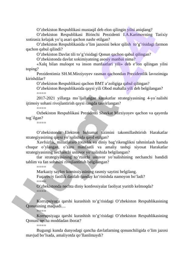 O’zbekiston respublikasi tarixi va qonunlari