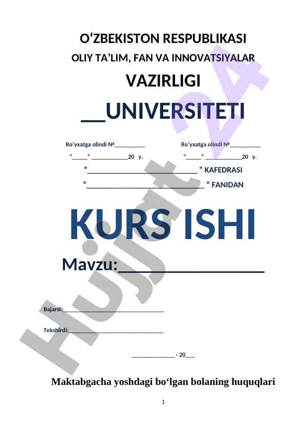 Maktabgacha Yoshdagi Bolaning Huquqlari