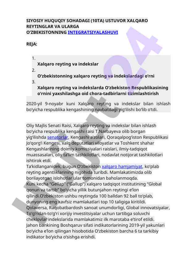 O‘zbekistonning xalqaro reytinglardagi oʻrni