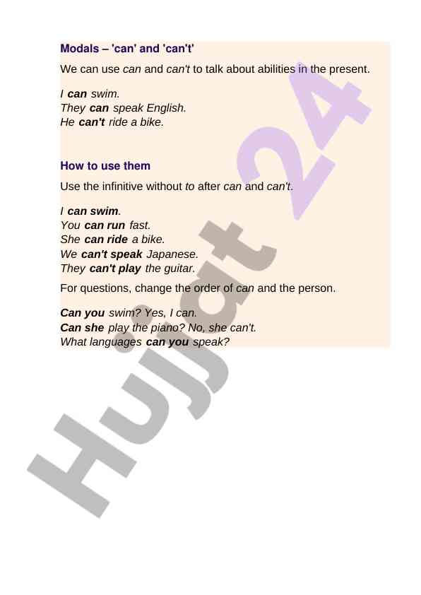 Understanding modals can and can't in english