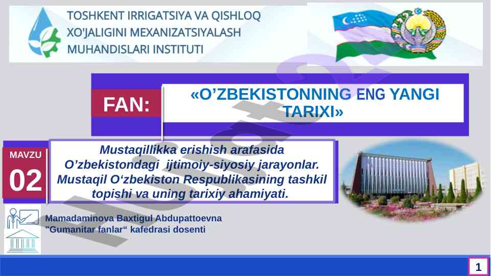 O‘zbekistonning eng yangi tarixi haqida ma’ruza