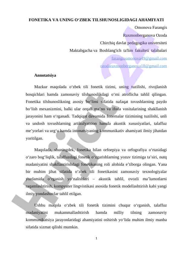 Fonetik tizim va o‘zbek tilshunosligidagi ahamiyati