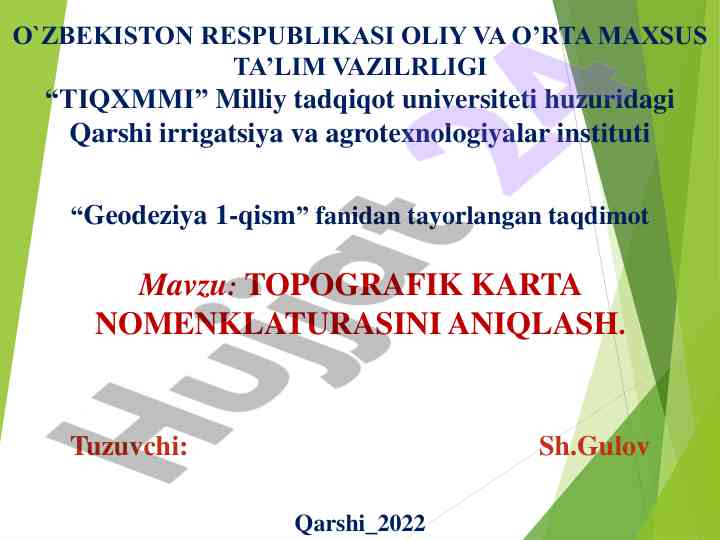 Topografik karta nomenklaturasini aniqlash taqdimoti