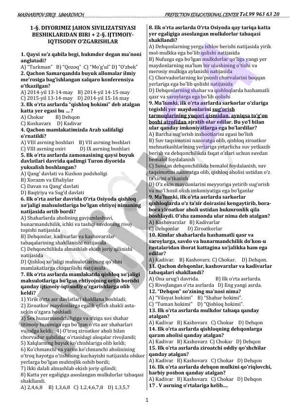 Jahon sivilizatsiyasi va ijtimoiy-iqtisodiy o'zgarishlar