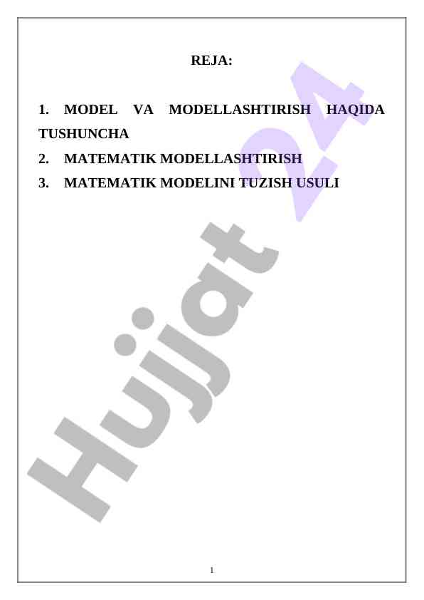 Matematik modellashtirish haqida tushuncha