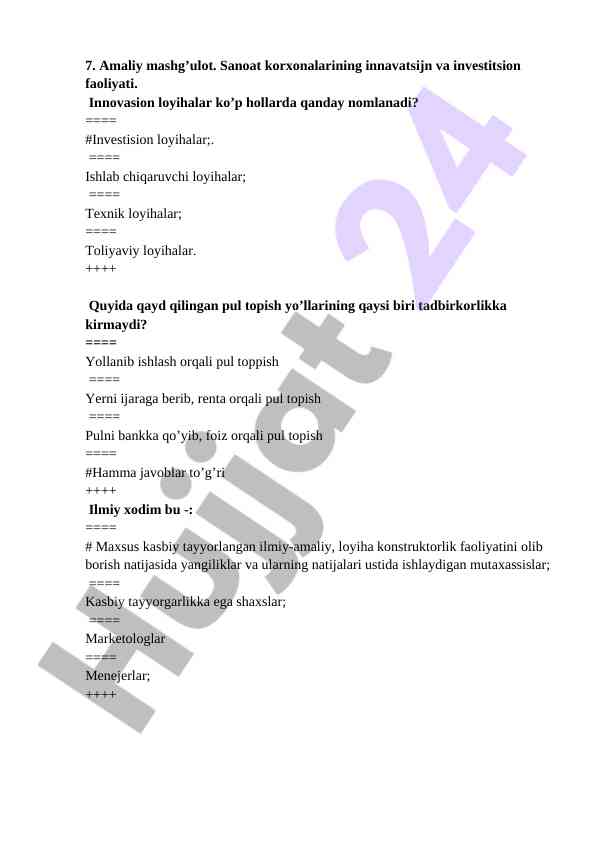 Sanoat korxonalarining innovatsion faoliyati