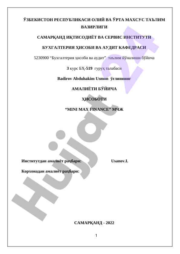 Buhgalteriya hisobi va audit amaliyoti hisoboti