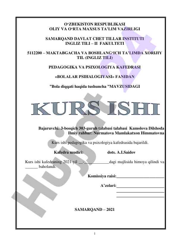 Bola diqqati haqida tushuncha kurs ishlari