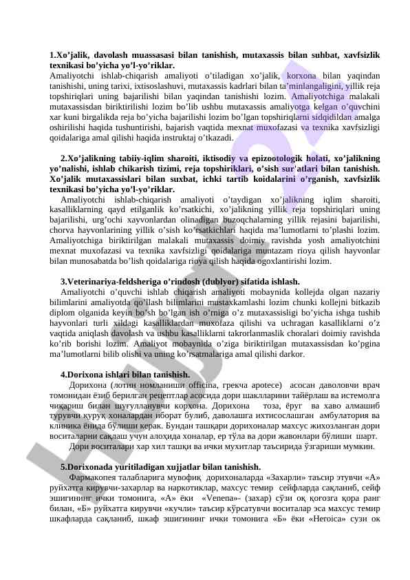 Xo’jalik amaliyoti va xavfsizlik texnikasi
