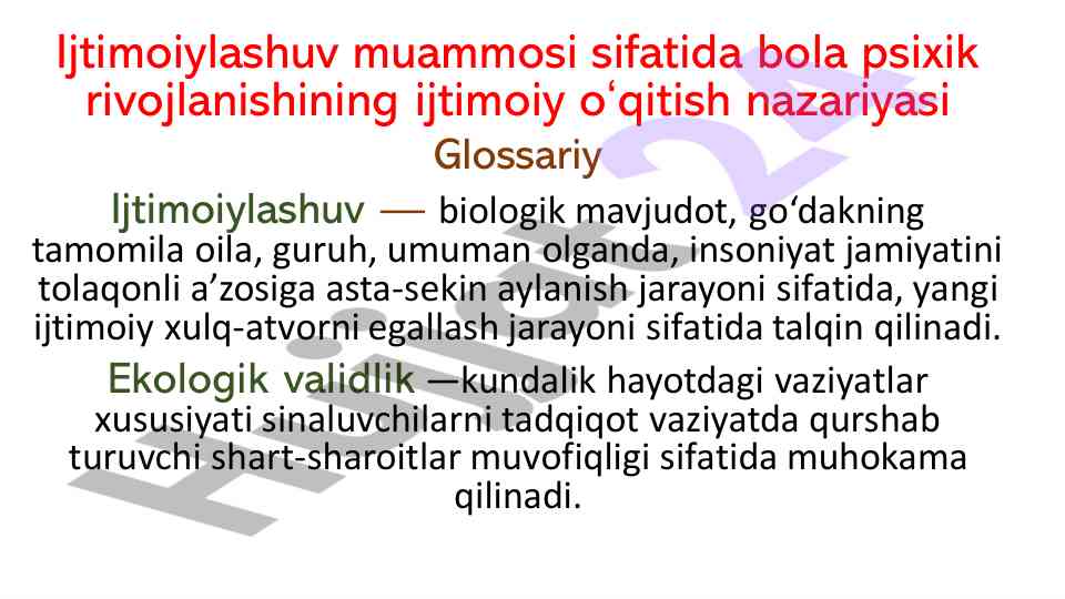 Ijtimoiylashuv va bola psixik rivojlanishi nazariyasi