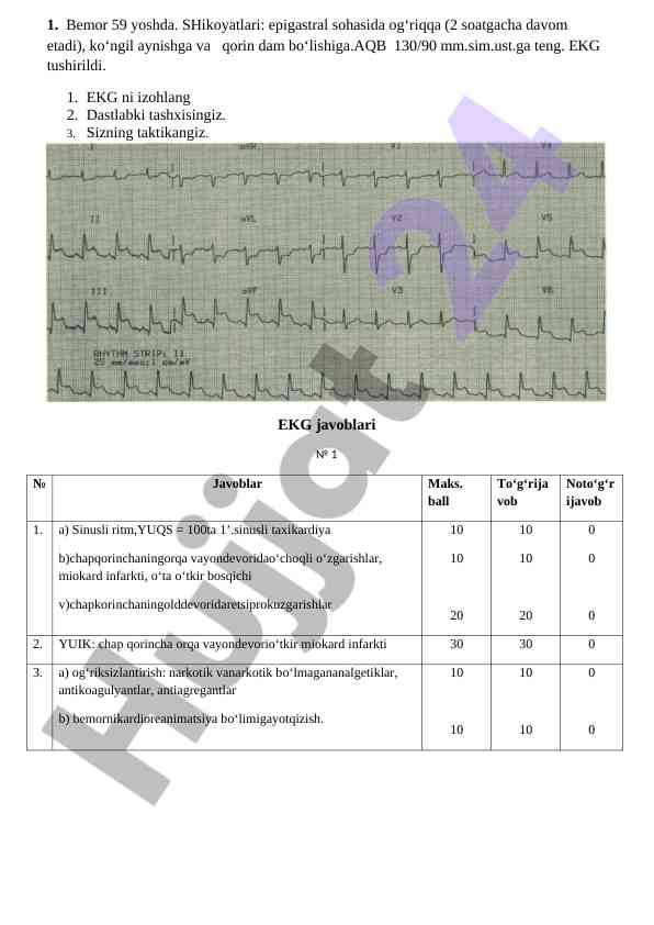 Ekg diagnostikasi va bemor tashxislari