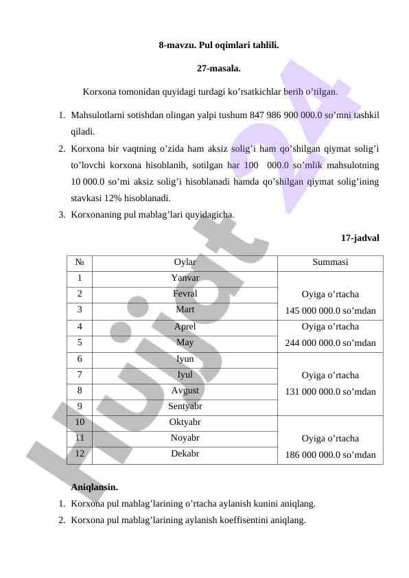 Pul oqimlari tahlili va hisoblashlar metodologiyasi