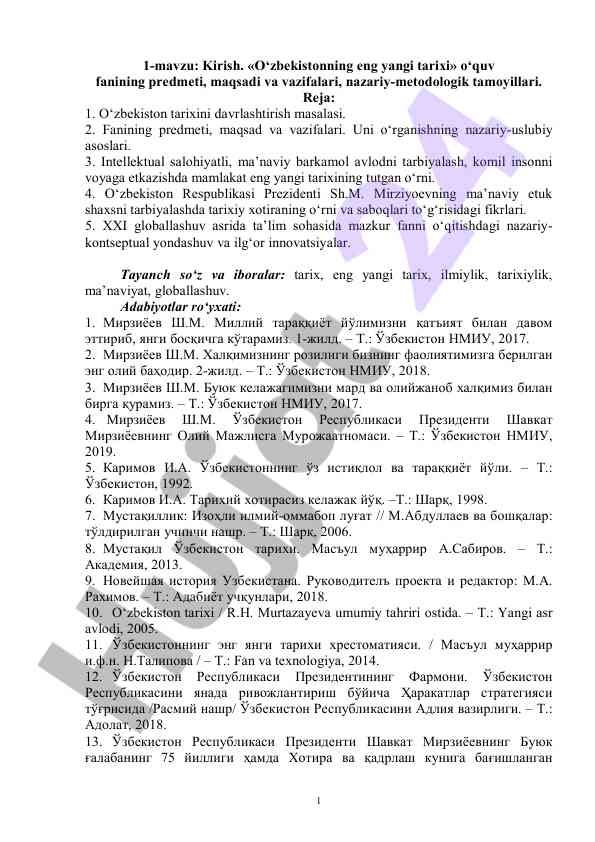 O‘zbekistonning eng yangi tarixi o‘qitish asoslari