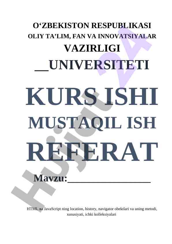 HTML Va JavaScript Obektlari Haqida