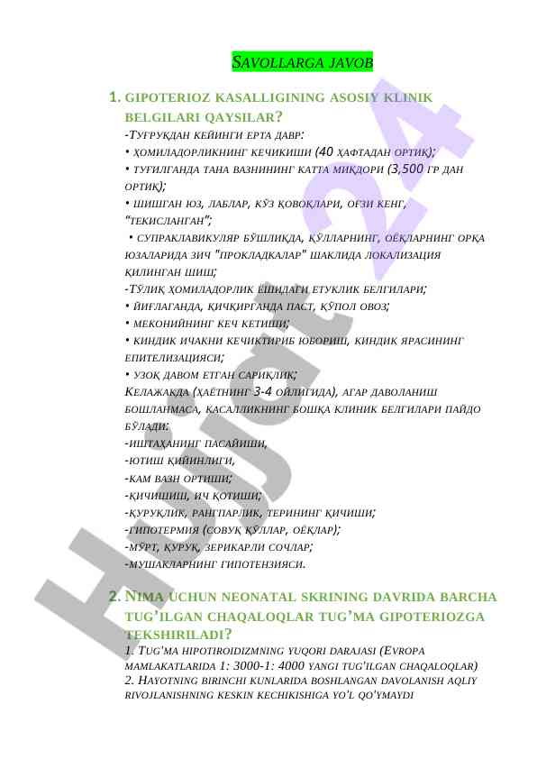 Gipoterioz kasalligining klinik belgilari tahlili