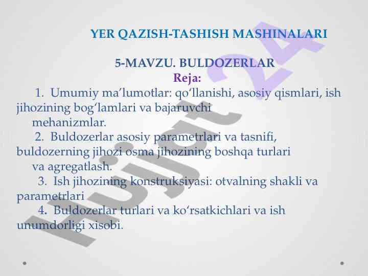 Yer qazish-tashish mashinalari va buldozerlar