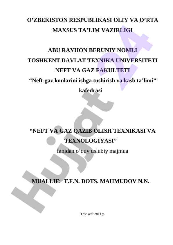 Neft va gaz qazib olishning texnika texnologiyasi darsligi