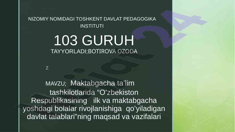 Maktabgacha ta’lim tashkilotlarida davlat talablari