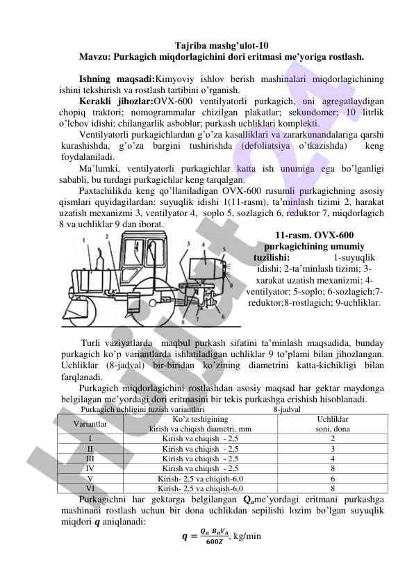 Purkagich miqdorlagichini dori eritmasi me'yori