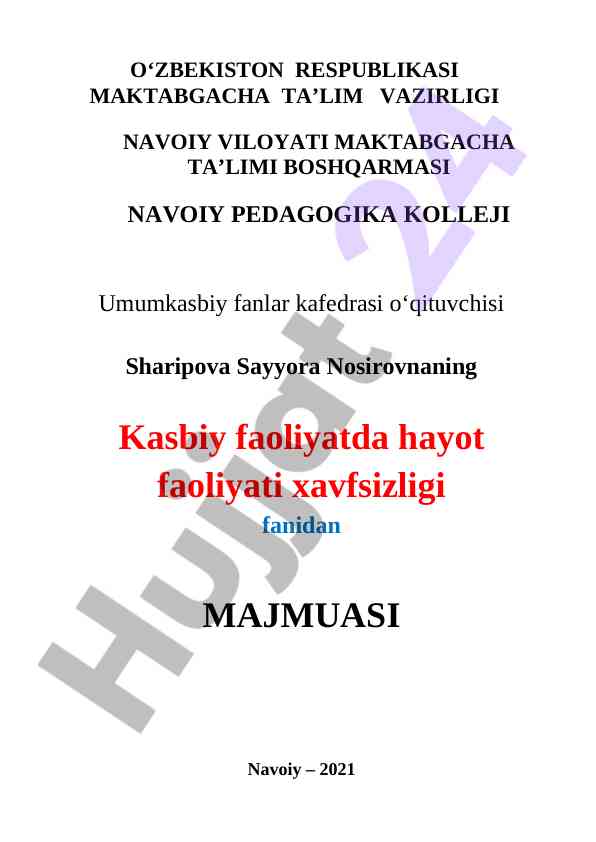 Kasbiy faoliyatda hayot faoliyati xavfsizligi majmuasi