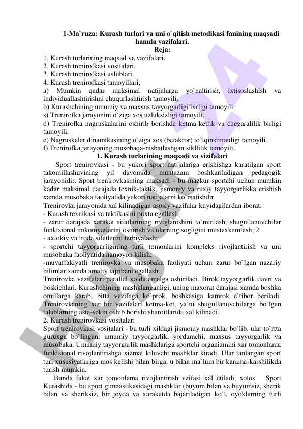 Kurash turlari va o‘qitish metodikasi