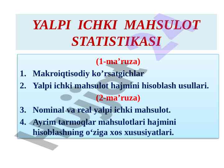 Yalpi ichki mahsulot statistikasi darslari