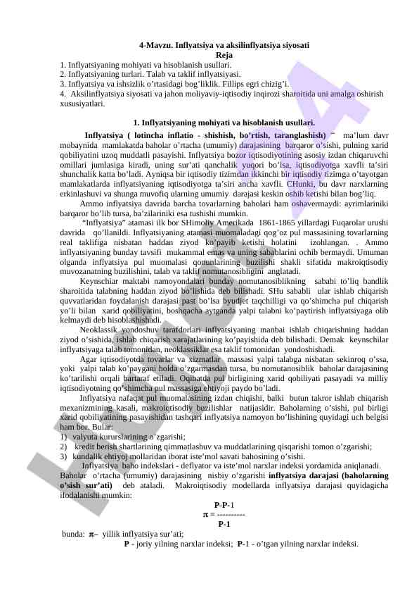 Inflyatsiya Va Aksilinflyatsiya Siyosati