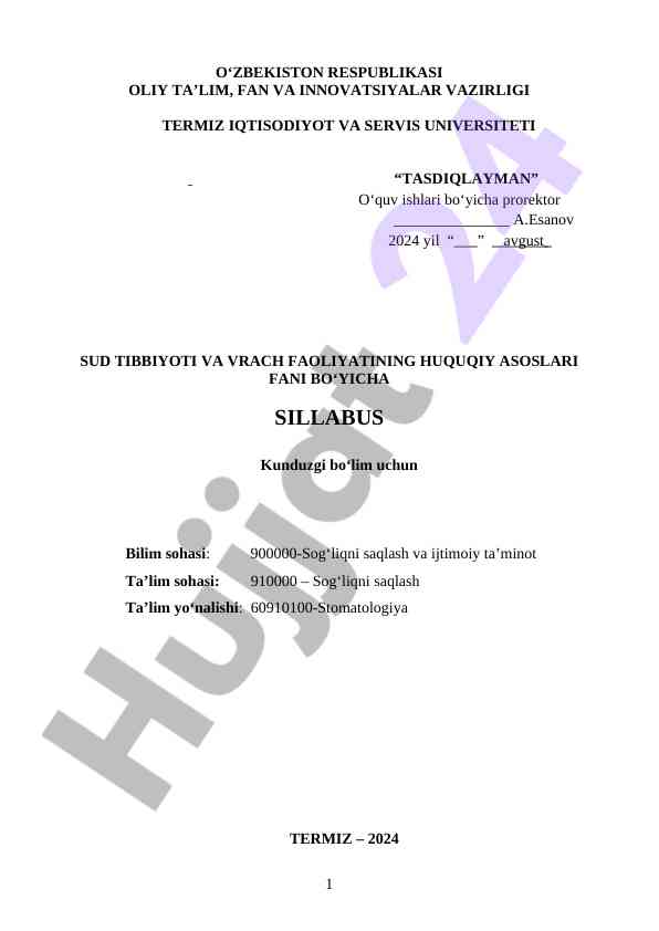 Sud tibbiyoti va vrach faoliyatining huquqi asoslari