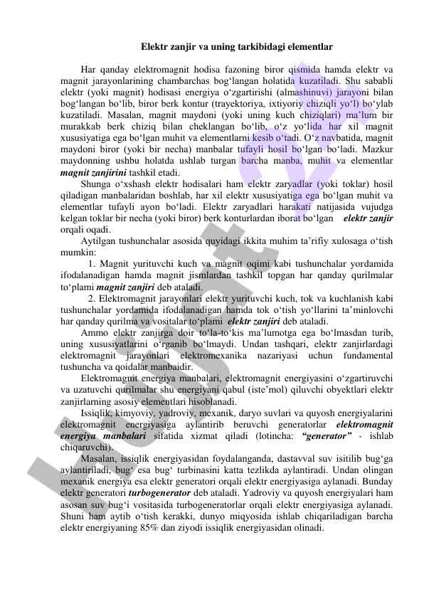 Elektromagnit hodisalar va elektr zanjiri